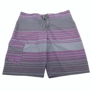 Joe Boxer Striped Board Shorts Size 36 Mens Dark Gray Purple Large Swim Trunks L